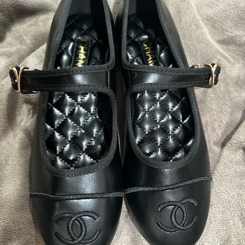 CHANEL Black Quilted Mary Jane Flats